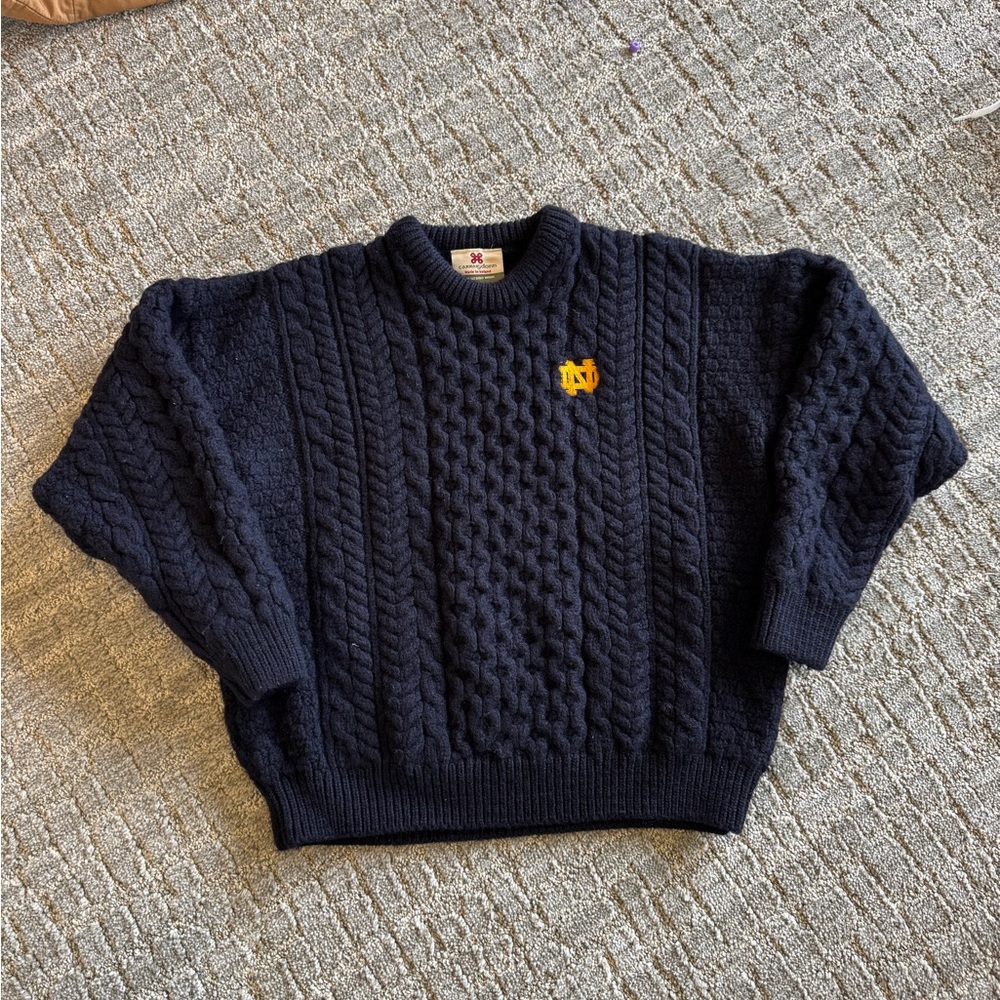 Caraig Donn Kids Navy Notre Dame Cable Knit Sweater made in Ireland
